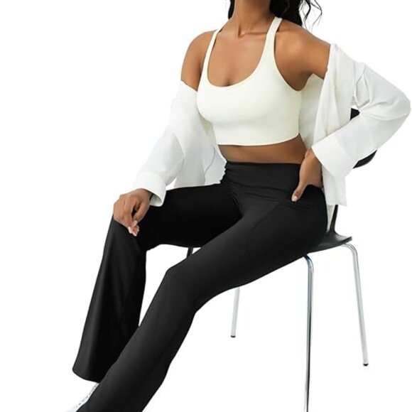 Womens Yoga Pants with Pockets High Waisted Flare Leggings - Picture 2 of 5